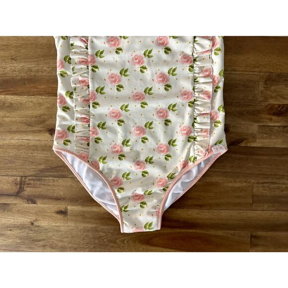 NEW SweetHoney Leotard Peony Rose Floral Cream Pink Dot Sleeveless Ruffle 12 - Picture 4 of 6